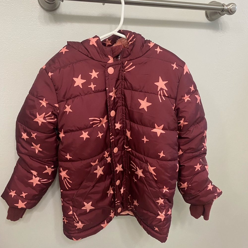 Target Cat & Jack toddler girls star long sleeve puffer jacket size 5T
